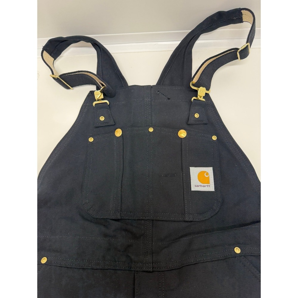 Carhartt 36 x 30 Black Bib Overalls Arctic Quilt Lined R03 USA Made Insulated - Picture 7 of 8
